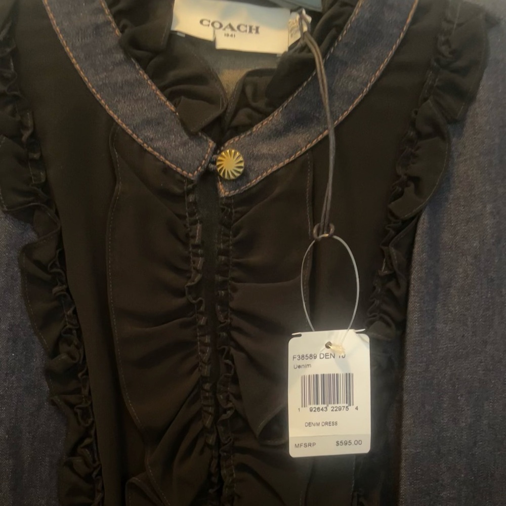 Chic Black and Blue Long Sleeve Denim A line Western Dress - Picture 2 of 8